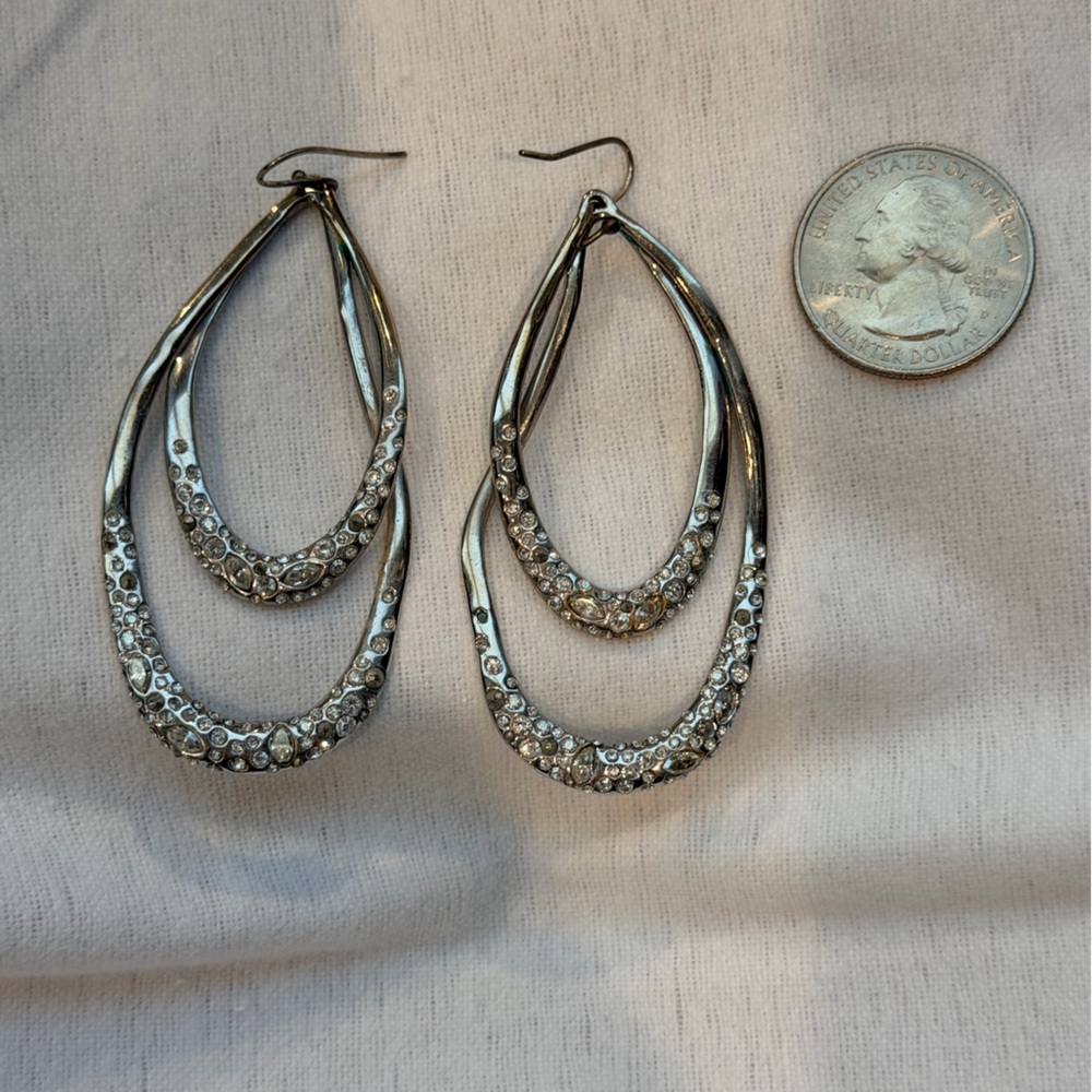 Alexis Bittar Silver Crystal Double Teardrop Hoop Earrings